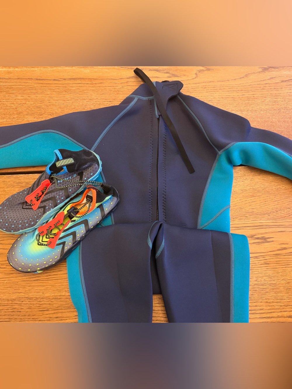 Kids Teal and Navy One-Piece Wetsuit - Comfortable Swim Jumpsuit